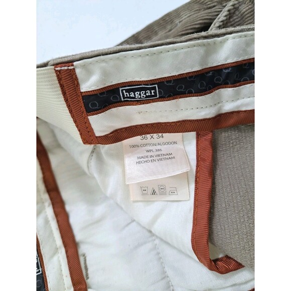 Haggar Mens 36x34 Corduroy Pants Flat Front Straight Leg Brown Khaki Vintage - Picture 4 of 9